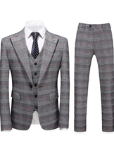 Load image into Gallery viewer, Men&#39;s 3 Piece Plaid Suit
