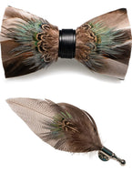 Feather Pre-tied Bow tie and Brooch Sets for Men