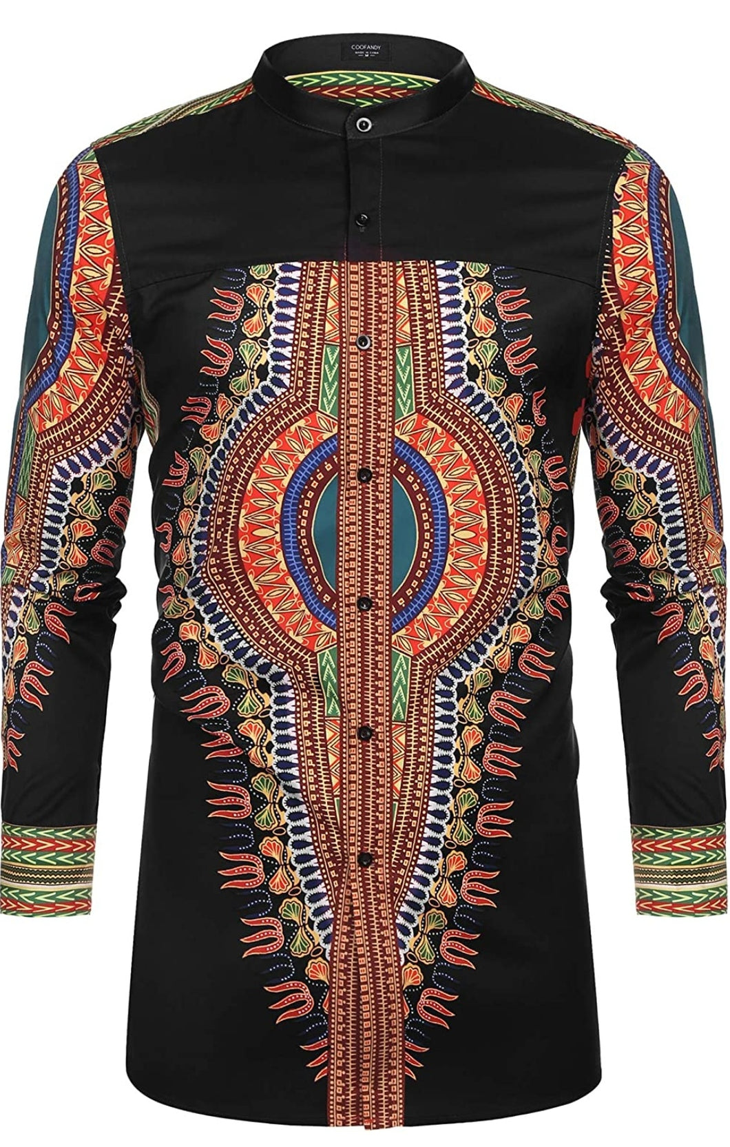 Men's African Dashiki Print Long Sleeve Button Down Shirt