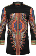 Men's African Dashiki Print Long Sleeve Button Down Shirt