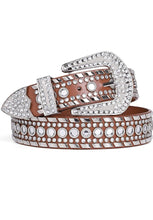 Load image into Gallery viewer, Women&#39;s Rhinestone Bling Studded Leather Belt
