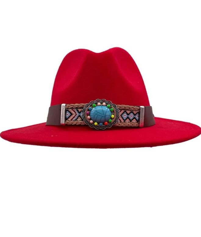 Felt Vintage Wide Brim Fedora Hat with Gem Band