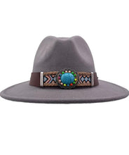 Load image into Gallery viewer, Felt Vintage Wide Brim Fedora Hat with Gem Band
