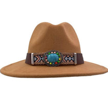 Load image into Gallery viewer, Felt Vintage Wide Brim Fedora Hat with Gem Band
