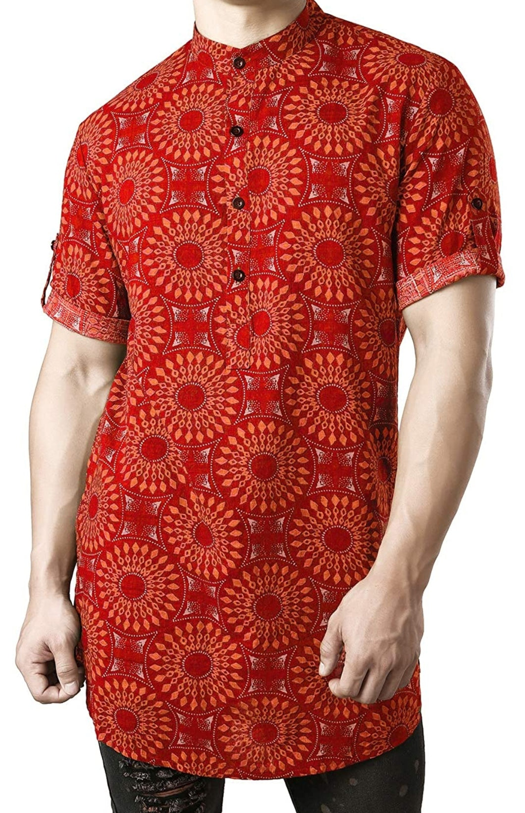 Men's African Dashiki Boho Print Short Sleeve Button Down Shirt