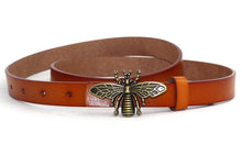 Load image into Gallery viewer, Women&#39;s Thin Vintage Copper Bee Buckle Leather Belt
