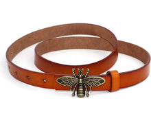 Load image into Gallery viewer, Women&#39;s Thin Vintage Copper Bee Buckle Leather Belt
