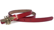 Women's Thin Vintage Copper Bee Buckle Leather Belt