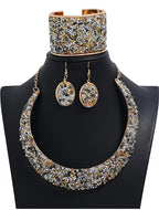 Rhinestone Collar Gold Metal Necklace Set