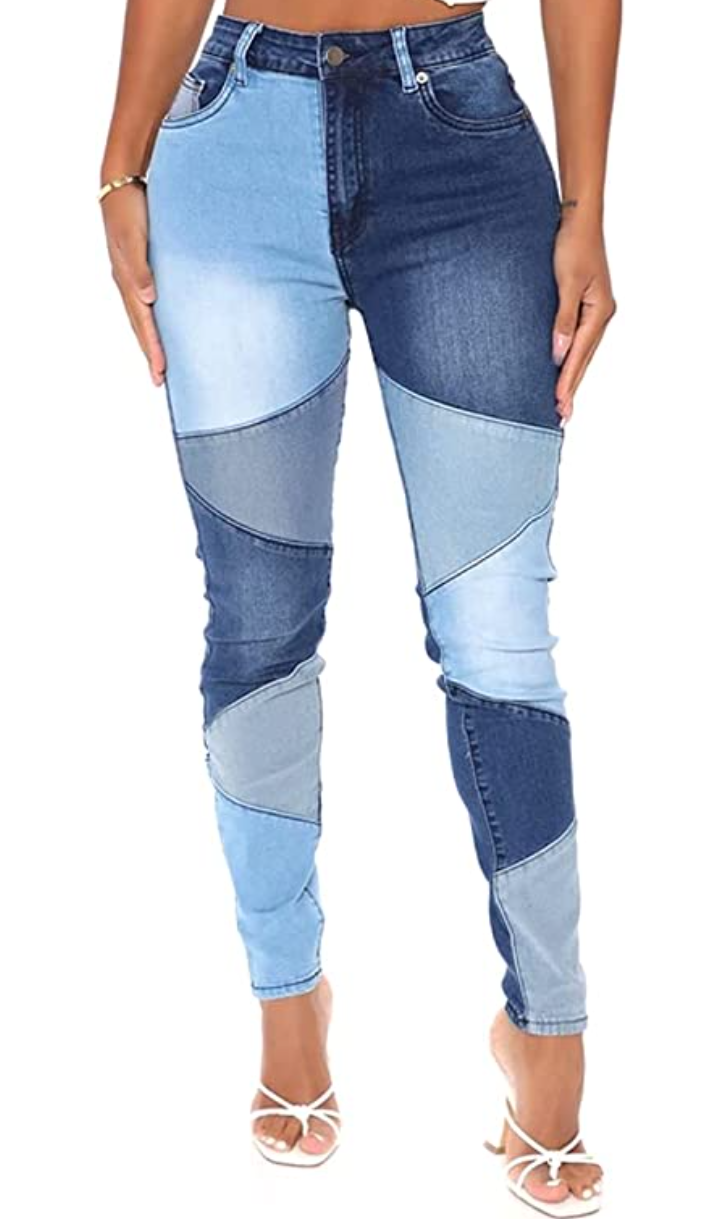 Empress Mid Waist Stretchy Patchwork Denim Jeans