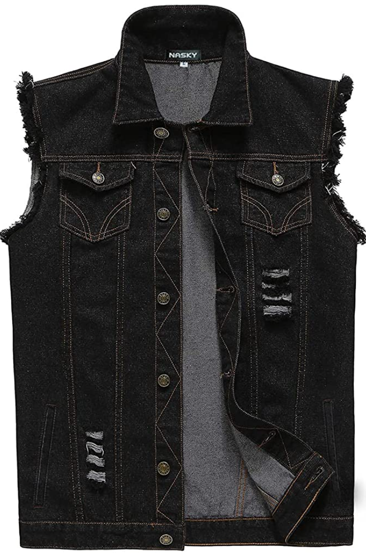 Noble Men Fit Retro Ripped Denim Vest