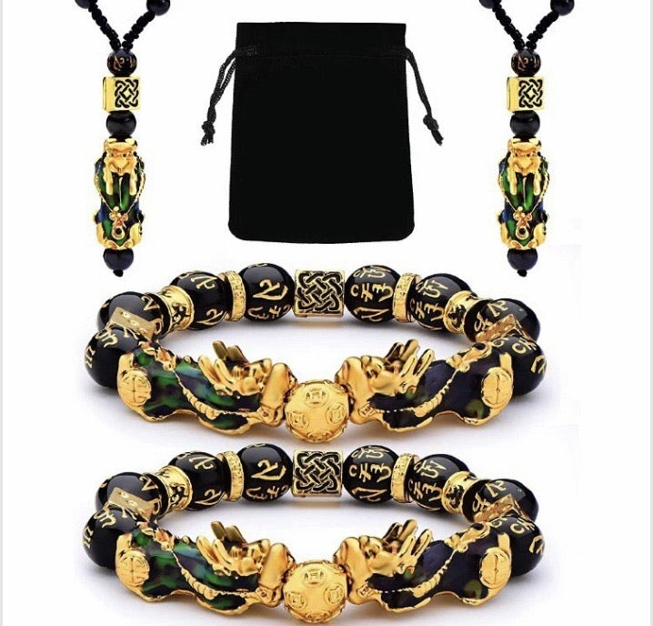 4 Piece Feng Shui Pi Xiu Yao Bracelet Necklace Set