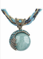 Retro Vintage Bohemian Turquoise Rhinestone Pendant Necklace