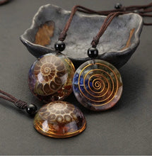 Load image into Gallery viewer, Ammonite Fossil Chakra Necklace
