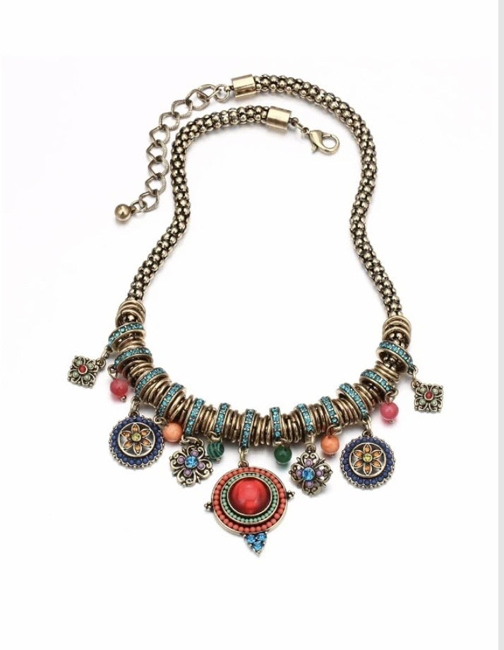 Bohemian Rhinestone Ethnic Necklace